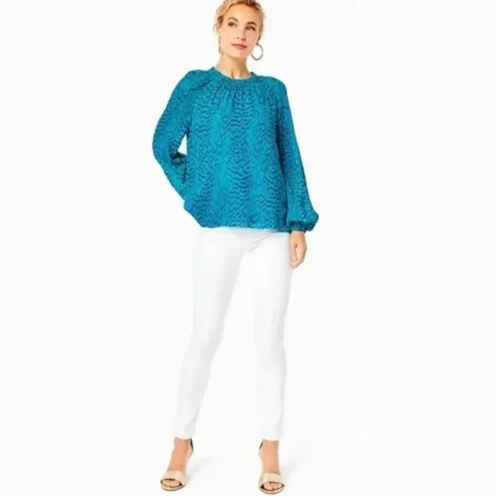 Lilly Pulitzer Caline Silk Top in Teal Bay Size Extra Small XS